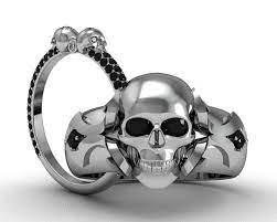 Custom Made Gold Skull Ring And Band For A Halloween Wedding Skull Wedding Ring Skull Wedding Skull Engagement Ring