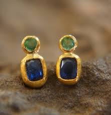 24k Solid Gold Blue Green Studs Blue Gem Earrings Gold Stud Gold Earrings Studs Swarovski Crystal Drop Earrings 24k Gold Earrings