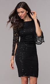 Sequin Lace Cocktail Dress With 3 4 Split Sleeves Cocktail Dress Lace Lace Wedding Guest Dress Short Wedding Guest Dresses