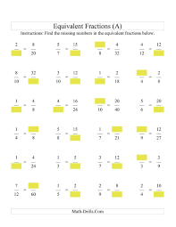 The Missing Numbers In Equivalent Fractions A Math Worksheet From The Fractions Worksheets Page At Math D In 2020 Fractions Worksheets Equivalent Fractions Fractions