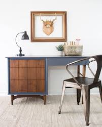 Mid Century Modern Desk Vintage Desk Refinished With Wood Drawers In Hurricane Chalk Paint Wood Legs B Mid Century Modern Desk Mid Century Desk Modern Desk