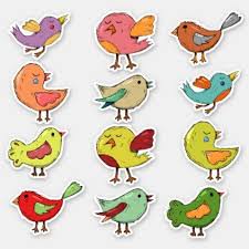 Cartoon Bird Drawing For Kids With Colour Fun Cute Little Bird Drawing Kids Colorful Contour Sticker Zazzle Com Bird Drawing For Kids Bird Drawings Cute Doodles