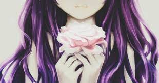 Girl Holding A Flower Girl With Purple Hair Anime Purple Hair Manga Girl