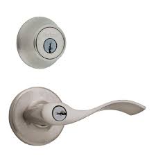 Kwikset Balboa Satin Nickel Exterior Entry Door Lever And Single Cylinder Deadbolt Combo Pack 690bl 15 Cp K6 The Home Depot