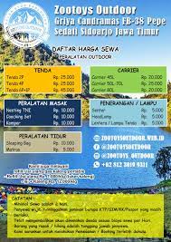 Daftar Harga - ZooToys Outdoor | Rental Alat Outdoor Hiking Sidoarjo Surabaya | Sewa Alat Camping | Tenda Dome