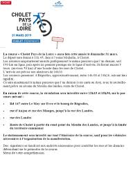 Le départ sera donné à 11h45 avenue anatole manceau à cholet. Course Cholet Pays De La Loire Begrolles En Mauges