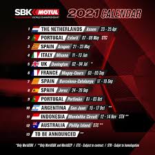 Motogp 2021 calendar has been revealed and the season starts with opening grand prix in qatar on sunday, 28th march 2021. Worldsbk Worldsbk2021 Provisional Calendar Facebook