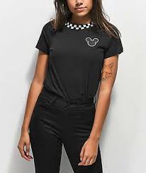 Black And White Vans Shirt Womens Disney By Vans Checkerboard Mickey Black T Shirt Womens Black White Black Shirt Clothes