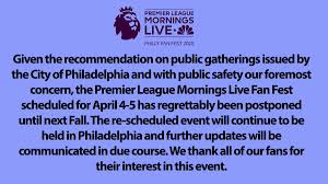 33,027 likes · 80 talking about this · 746 were here. Nbc Sports Soccer On Twitter A Statement Regarding The Premier League Mornings Live Fan Fest In Philadelphia