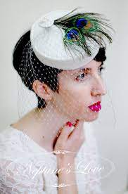 Pillbox Hat With Cage Veil And Blue Peacock Feathers And Pearls Quot Vintage Peacock Quot Floral Hat Pillbox Hat Peacock Feathers