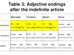 adjective endings indefinite articles only