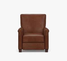 It features clean, modern lines, so it's ideal for smaller spaces and contemporary decor. Irving Roll Arm Leather Recliner Pottery Barn