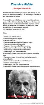 If you know what it is or can work it out contact us with your answer. Einstein S Riddle Einstein Riddle Einsteins Riddle Answer Riddles