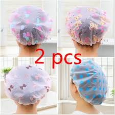 2pcs Bathroom Accessories Waterproof Shower Cap Elastic Band Hat Bath Cap Cute Cartoon Shower Hats Wish Shower Cap Waterproof Shower Cap Shower Hat