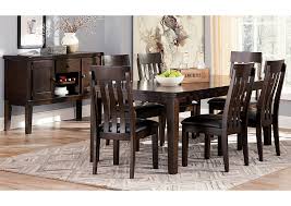 Rectangular dining tables are efficient tables that are available in a variety of sizes and proportions for seating. Haddigan Dark Brown Rectangle Dining Room Extension Table W 6 Upholstered Side Chairs Server Frugal Furniture Boston Mattapan Jamaica Plain Dorchester Ma