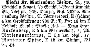 Der kreis marienburg (westpreußen) war ein preußischer landkreis, der in unterschiedlichen ausprägungen von 1772 bis 1945 bestand. Pieckel Kr Marienburg Westpr