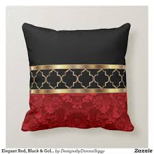 Elegant Red Black Gold Quatrefoil Pattern Throw Pillow Zazzle Com Patterned Throw Pillows Black And Gold Living Room Elegant Red