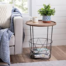Brown Side Table With Metal Wire Basket From Kirkland S In 2020 Brown Side Table Round Side Table Decor Side Table Decor