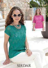 Pretty lace topper to knit for women with cotton yarn that is perfect for summer. Sirdar Cotton Dk Knitting Pattern 7079 Summer Tops Knitting Pattern