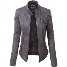 I Just Love The Sleek Gray Color Of This Women S Lightweight Leather Look Jacket My Sister Just Got Leather Look Jackets Leather Jackets Women Leather Jacket