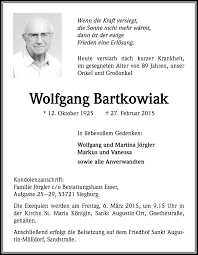 Traueranzeigen Von Wolfgang Bartkowiak Wirtrauern