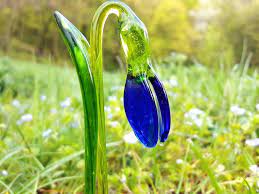 Glass Snowdrop Flower Ornaments Blue Figurine Blown Flower Etsy Flower Sculptures Flower Ornaments Big Garden