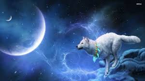 Wolf howling at full moon with white ghost has a blue background with waterfront and relection of the moon on the water. Wolf Moon Wallpapers Top Free Wolf Moon Backgrounds Wallpaperaccess