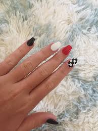 Summer Acrylic Red And Black Nail Designs Red White And Black Checkered Nails Checkered Nails Red And White Nails White Nail Designs
