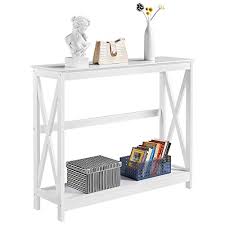 The dark coffee finish blends in with other furniture to suit your existing decor. Yaheetech 2 Tier X Design Console Table Sofa Side Accent Tables W Storage Shelf For Living Room Entryway White Pricepulse