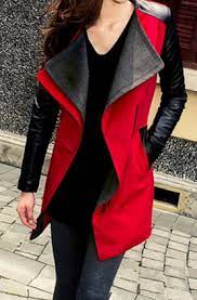 Red Leather Sleeve Jacket Casual Women S Jacket Polyester Leather Sleeves Red And Black Size Xl Beautiful Jacket Clothes