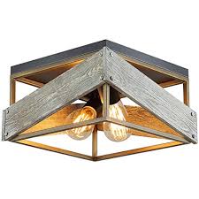 Farmhouse flush mount lights : Modern Farmhouse Flush Mount Light Fixture Two Light Metal And Wood Square Flush Mount Ceiling Light For Hallway Living Room Bedroom Kitchen Entryway Antique Gold And Black Pricepulse