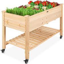 The concrete raised garden bed are helpful if you want to have a designer garden. Best Choice Products Raised Garden Bed 48x24x32in Mobile Elevated Wood Planter W Lockable Wheels Storage Shelf Liner Walmart Com Walmart Com