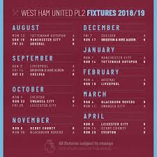View all upcoming west ham games on tv including their live premier league matches on sky complete listings of all west ham's tv fixtures for 2020/21 so you know when they are next playing. West Ham United On Twitter The 2018 19 Pl2 Fixture List For Our U23s