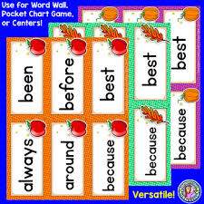 Grade 2 Fall Dolch Sight Word Cards Pocket Chart Game