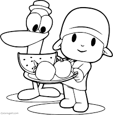 Drawing super pocoyo freddy the octopus and pato who brush. Pocoyo And Pato Hold Fruits Coloring Page Coloringall