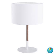 Textil Tisch Lampe Fernbedienung Holz Optik Lese Leuchte Dimmbar