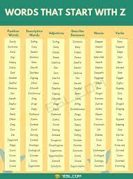 12 letter words · zygapophyses ; Words That Start With Z 100 Z Words Words Starting With Z 7esl