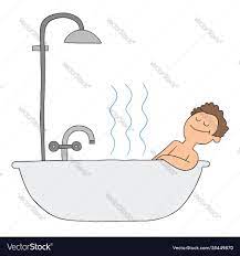 Cartoon man takes a bath in tub and is very Vector Image