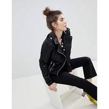 Stradivarius Faux Leather Biker Jacket 39 Liked On Polyvore Featuring Outerwear Jackets Faux Leather Biker Jacket Leather Jacket Style Womens Spring Coat