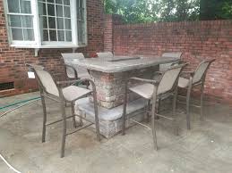 Outdoor Bar Fire Pit Stone Veneer Concrete Countertop Propane Gas Fire Pit Insert Outdoor Pub Table Outdoor Kitchen Decor Outdoor Bar Height Table