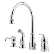 The two functions of sprinkling and spraying water are carried out by two different components of the entire faucet system. Pfister Avalon Single Handle High Arc Standard Kitchen Faucet With Side Sprayer In Polished Chrome Gt264cbc The Home Depot