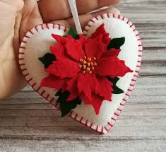 Back To Classics Red Poinsettia On White Christmas Ornament Dusicrafts Diy Felt Christmas Ornaments Felt Christmas Ornaments Felt Crafts Christmas