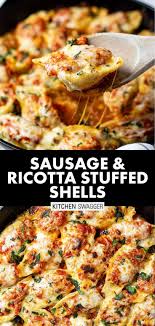 Sausage Stuffed Shells Recipe Recipe Italian Sausage Recipes Shell Pasta Recipes Stuffed Shells Recipe