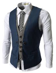 Blue Slim Layered Suit Vests For Men Waistcoat Fashion Mens Fashion Business Business Suit Vest