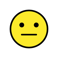 A yellow face with simple, open eyes and a flat, closed mouth. Neutral Face