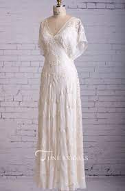 Graceful V Neck V Back Side Button Drecorated Dress With Butterfly Sleeves June Bri Casual Wedding Dress Simple Wedding Dress Casual Backyard Wedding Dresses