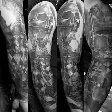 Black And White Checkered Flag Tattoo 40 Checkered Flag Tattoo Ideas For Men Racing Designs In 2020 Tattoos For Guys Flag Tattoo Sport Tattoos