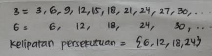 Himpunan Kelipatan Persekutuan Dari 3 Dan 6 Yang Kurang Dari 30 Ialah Brainly Co Id