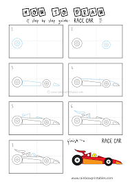 In this lesson, we're learning how to draw a cool nascar! How To Draw A Race Car Easy Cartoon Doodle Lesson For Kids Rainbow Printables