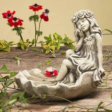 Steinguss Vogeltranke Fee Rosen Madchen Gartenfiguren Abc Gartenfiguren Mystischer Garten Garten